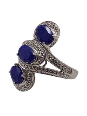 STS Karis 3-Stone Lapis Lazuli Ring Filigree Blue Statement Cocktail Size 7